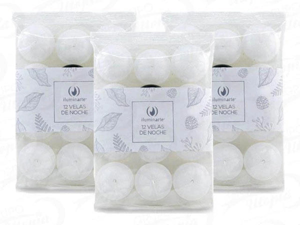 Velas de Noche Blanca Iluminarte x 12 Unid.