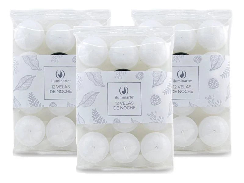 Velas de Noche Blanca Iluminarte x 12 Unid. (Caja de 50 paquetes)