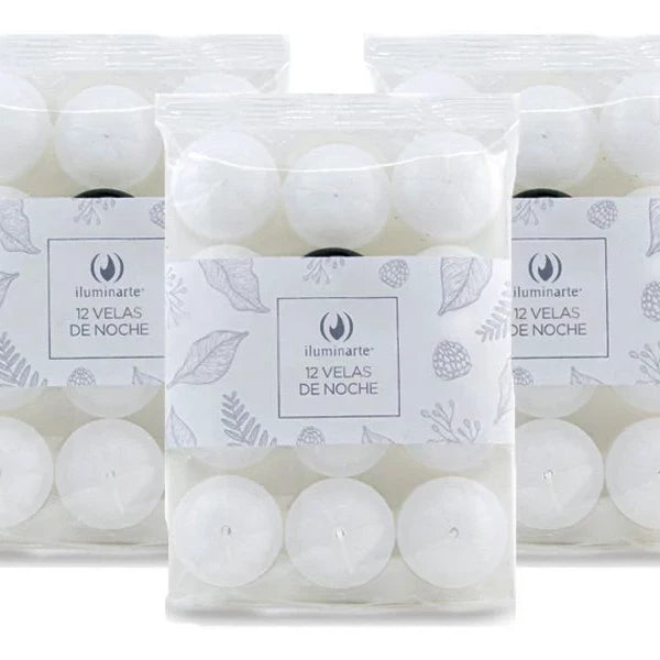 Velas de Noche Blanca Iluminarte x 12 Unid. (Caja de 50 paquetes)