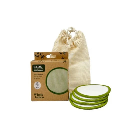 4 Pads Desmaquillantes de Bambú y Algodón Reutilizables + Incluye Bolsa de Lavado Dallas