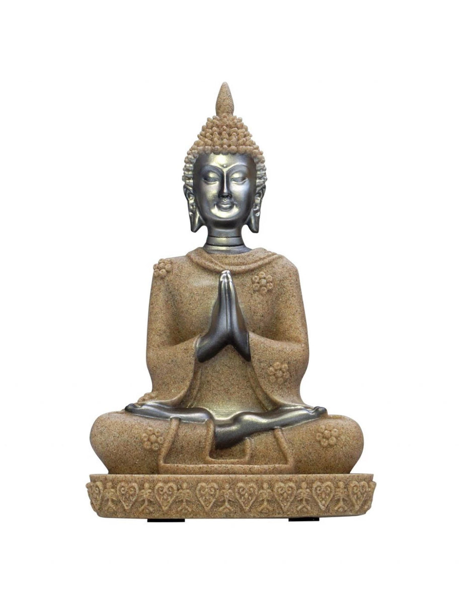 Buda Plateado Túnica Arenada 21cm