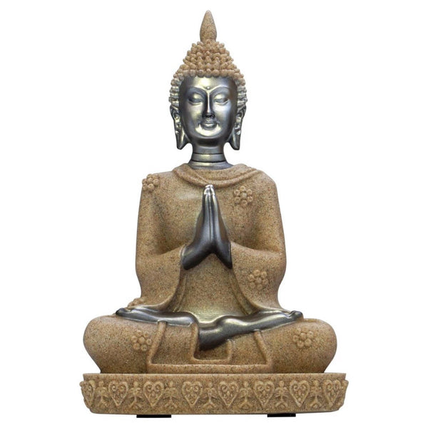 Buda Plateado Túnica Arenada 21cm