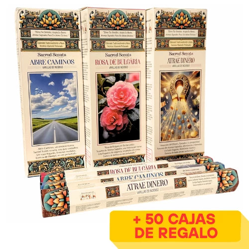 Sahumerio Hexagonal Sacred Scents x 6 Unid. (Bulto 500 cajas) + 50 Cajas de REGALO