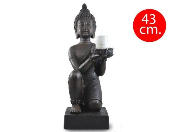 Buda Porta Velas Arrodillado 43 cm