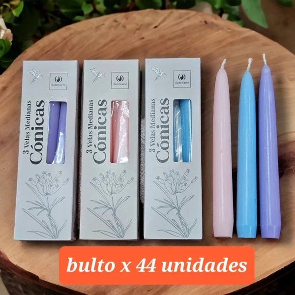 3 Velas Medianas Cónicas 20 cm (Btox44)