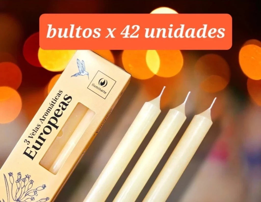 3 Velas Europeas Aromáticas  25 cm. (Bulto x 42)