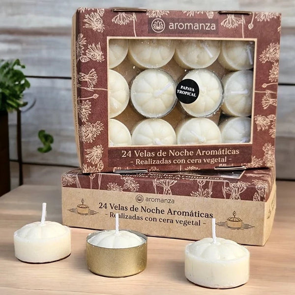 Velas de Noche Aromáticas . x 24 (cera vegetal) Bulto x 6 Uds.