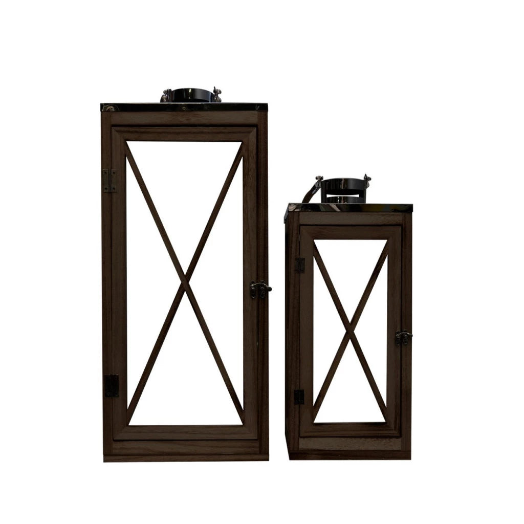 Set Faroles de Madera y Acero Inoxidable