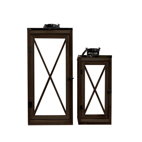 Set Faroles de Madera y Acero Inoxidable