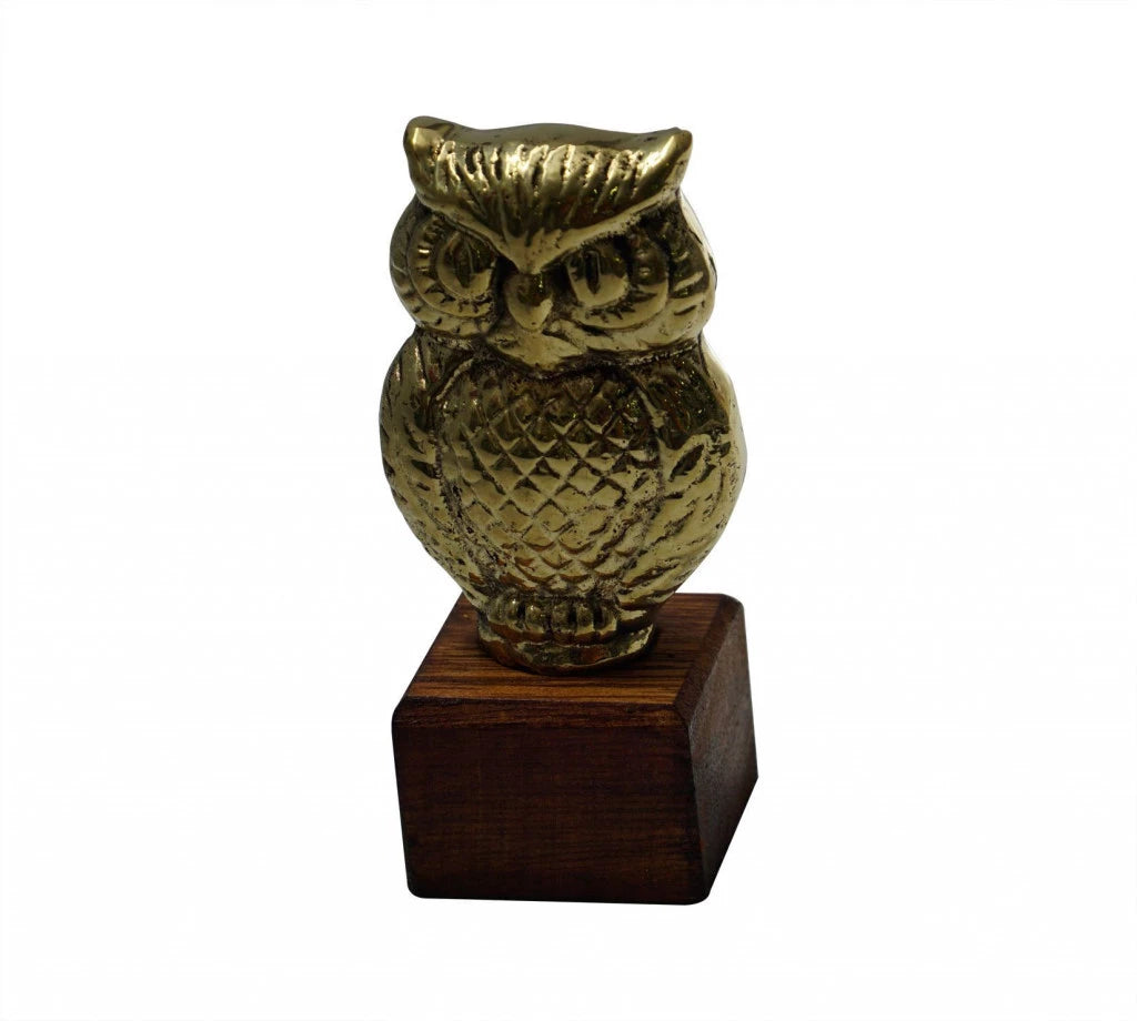 Búho Bronce con Base de Madera 8 x 3 cm