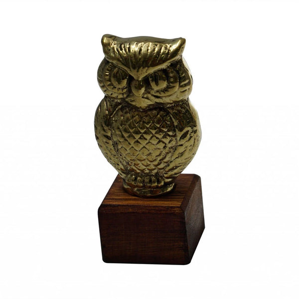 Búho Bronce con Base de Madera 8 x 3 cm
