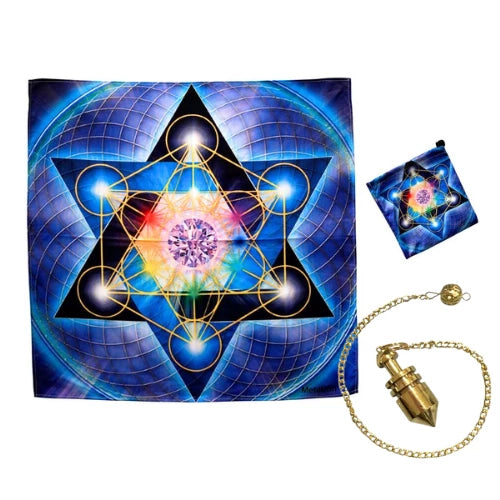 Paño de Tarot + Péndulo Prumo Bronce C/Testigo