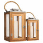 Set Faroles Porta Vela de Madera y Acero Inoxidable