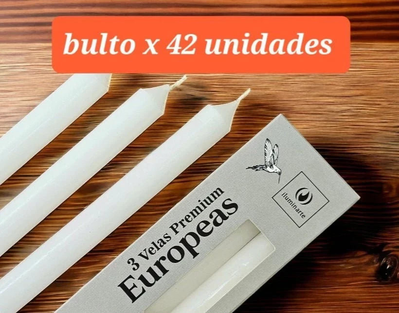 3 Velas Europeas Neutras  25cm. (Bulto x 42)