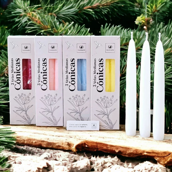 3 Velas Medianas Cónicas 20 cm