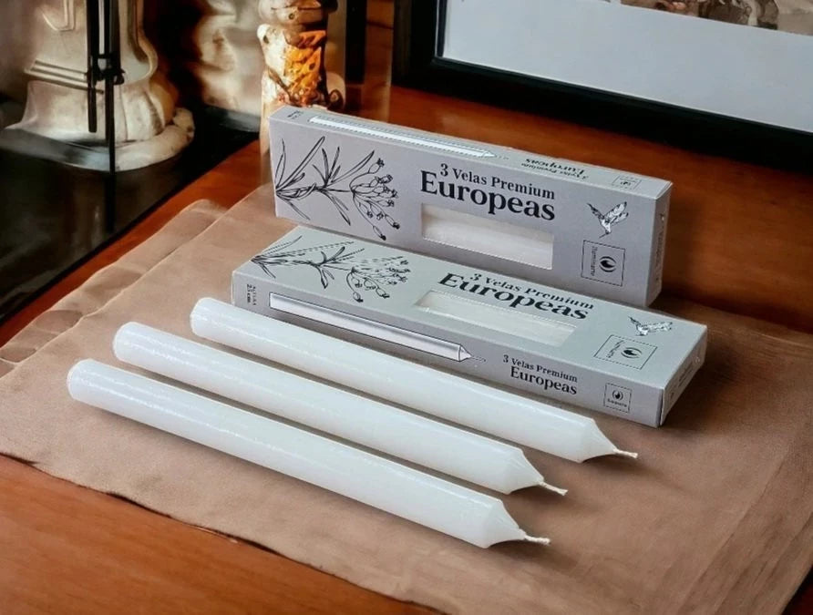 3 Velas Europeas Neutras 25cm.