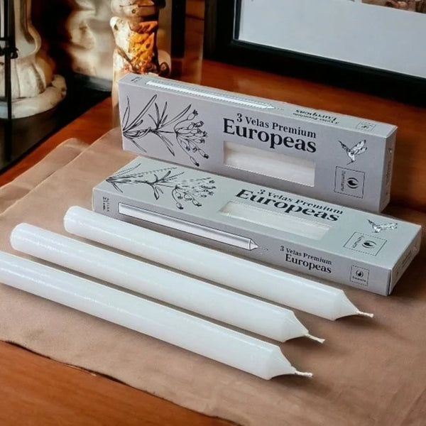 3 Velas Europeas Neutras 25cm.