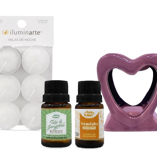 Combo Hornillo Corazón 8.5 cm + Velas + Esencias