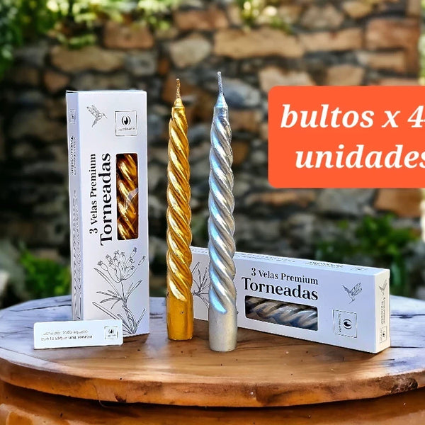 3 Velas Premium Torneadas 20cm  Oro/Plata  (Bulto x44)