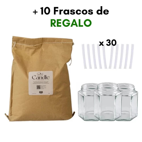 Velas en Perlas Blanca 5 kg + 10 Packs de 30 Pabilos + 10 Frascos Hexagonales de REGALO